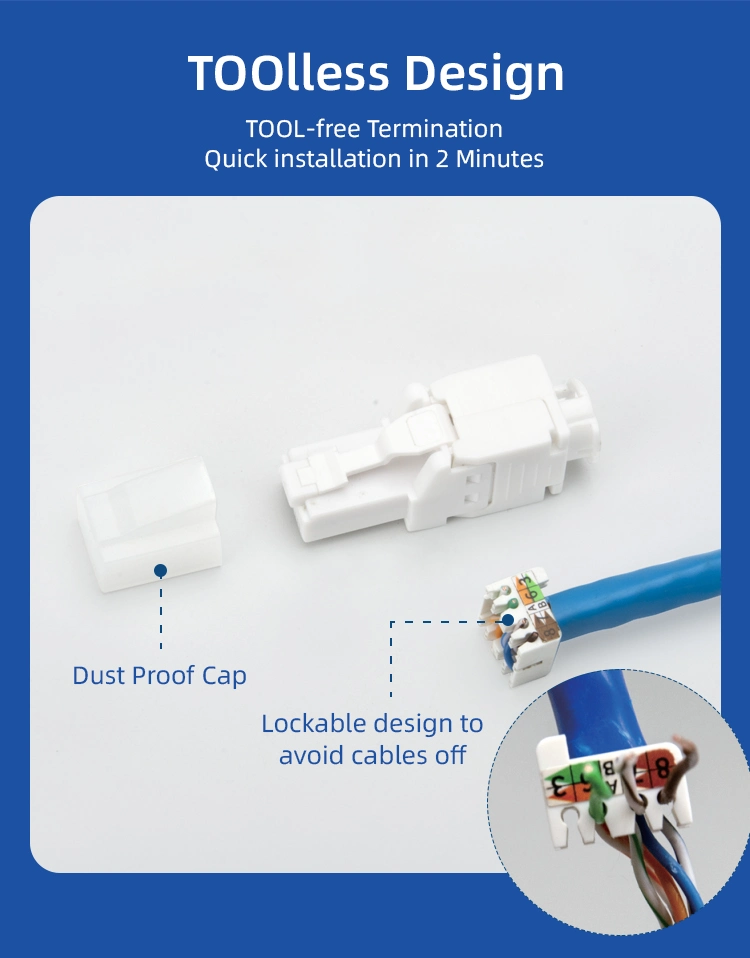 Networking RJ45 CAT6 UTP Connector Unshielded Toolless Modular Plug 8p8c Connector Plug