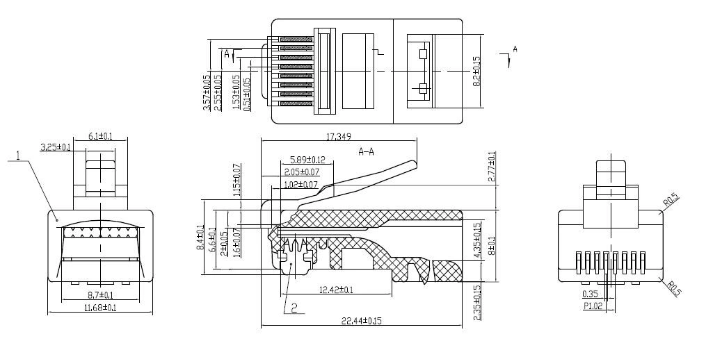 UTP RJ45 CAT6 Modular Plug for Network LAN Cable 8p8c 3 Tips (Forks) Ethernet Cable Crimp 8 Pin Connector