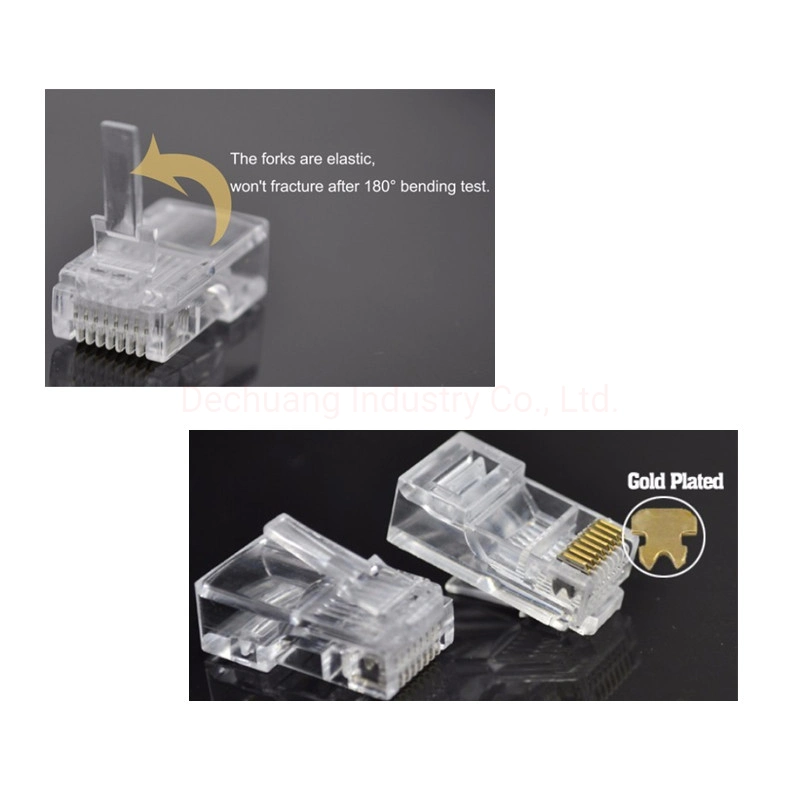 Gold-Plated Computer Crystal Head RJ45 Computer CAT6A Crystal Plug, Transparent Gold-Plated Crystal Head Rj-45 Connection Modular Plug