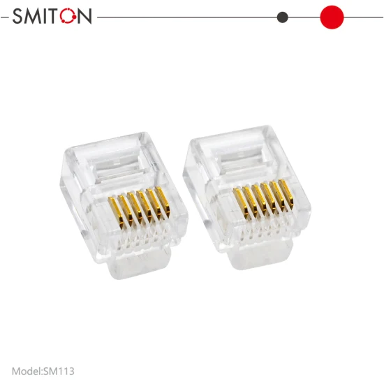 Rj12 6p6c Tête de câble modulaire Connecteurs téléphoniques Fiches en cristal